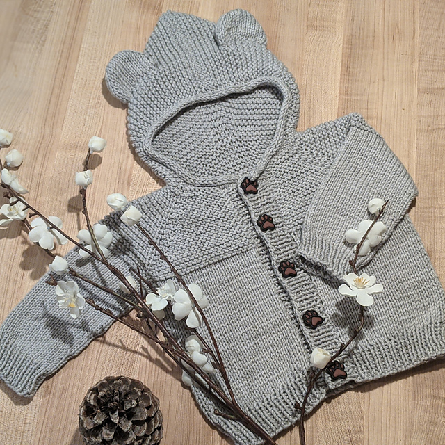 Knitting Patterns Galore - Hooded Baby Teddy Bear Sweater